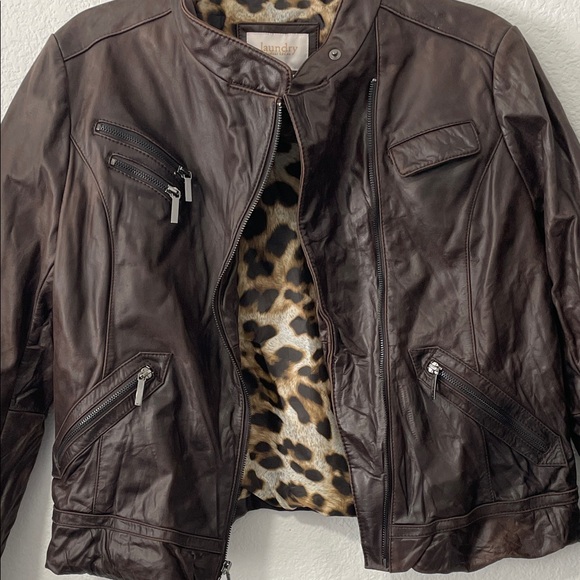 Laundry By Shelli Segal Women's Rich Brown Leather Jacket Size Large - Picture 2 of 6